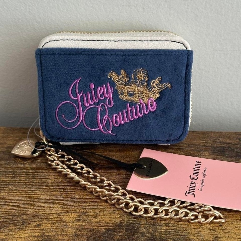 NWT Juicy Couture Key to Juicy Blue Purple White Pouch Wallet Wristlet Viral